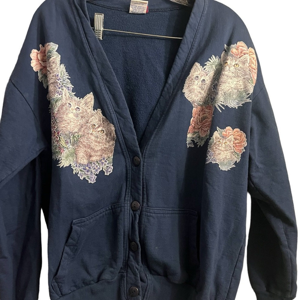 Vintage cotton cat lady sweatshirt cardigans size L/XL Made in the USA.